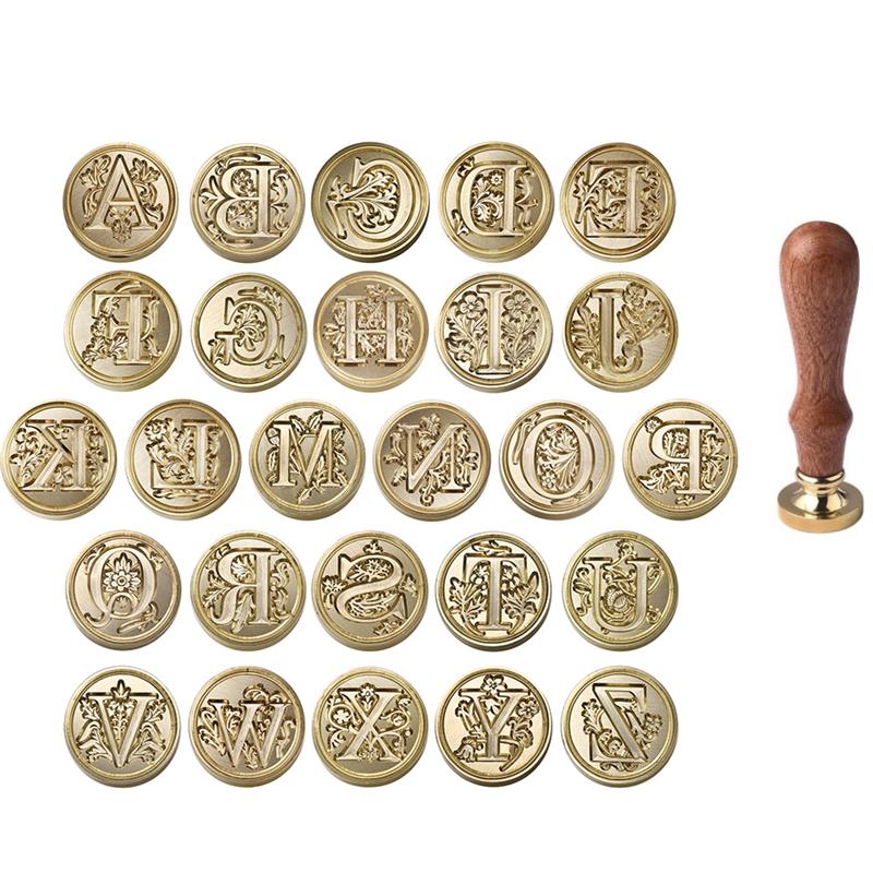 Wax Seal Letter Kit - A-Z ヴィンテージシールワックススタンプヘッド 26 文字パターンスタンプセット DIY グリーティングカード招待状装飾ツールアンティークワックススタンプ