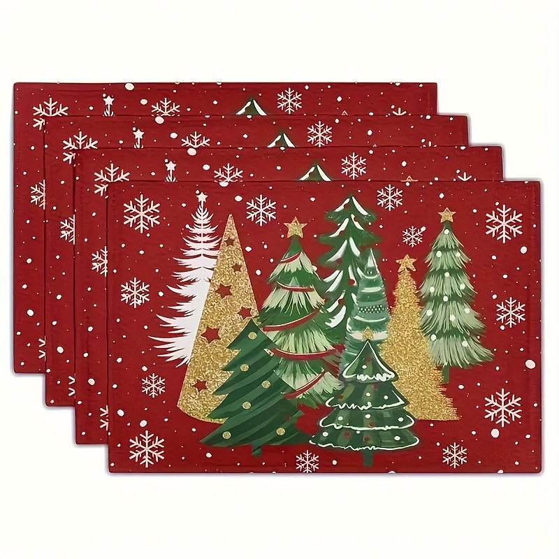 赤いクリスマスツリーと雪の結晶柄のプレースマット、耐熱性、冬 - Family Tree Print のレビューと価格