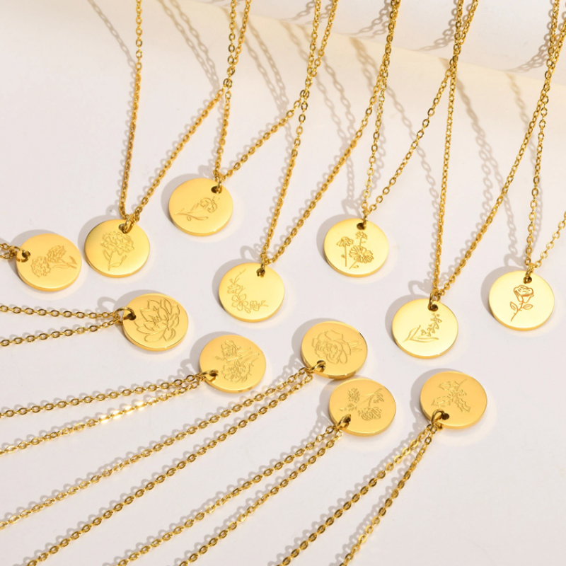 チタンとスチールのネックレス,不規則なペンダント,花,月,色 - Birth Flower Necklace のレビューと価格