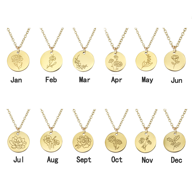 チタンとスチールのネックレス,不規則なペンダント,花,月,色 - Birth Flower Necklace のレビューと価格
