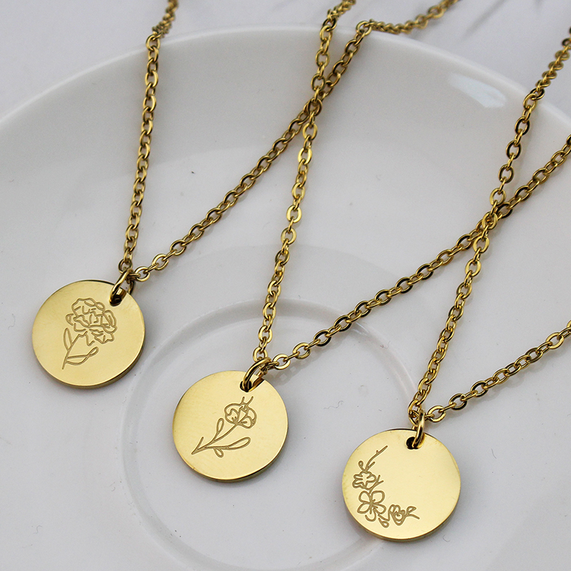 チタンとスチールのネックレス,不規則なペンダント,花,月,色 - Birth Flower Necklace のレビューと価格
