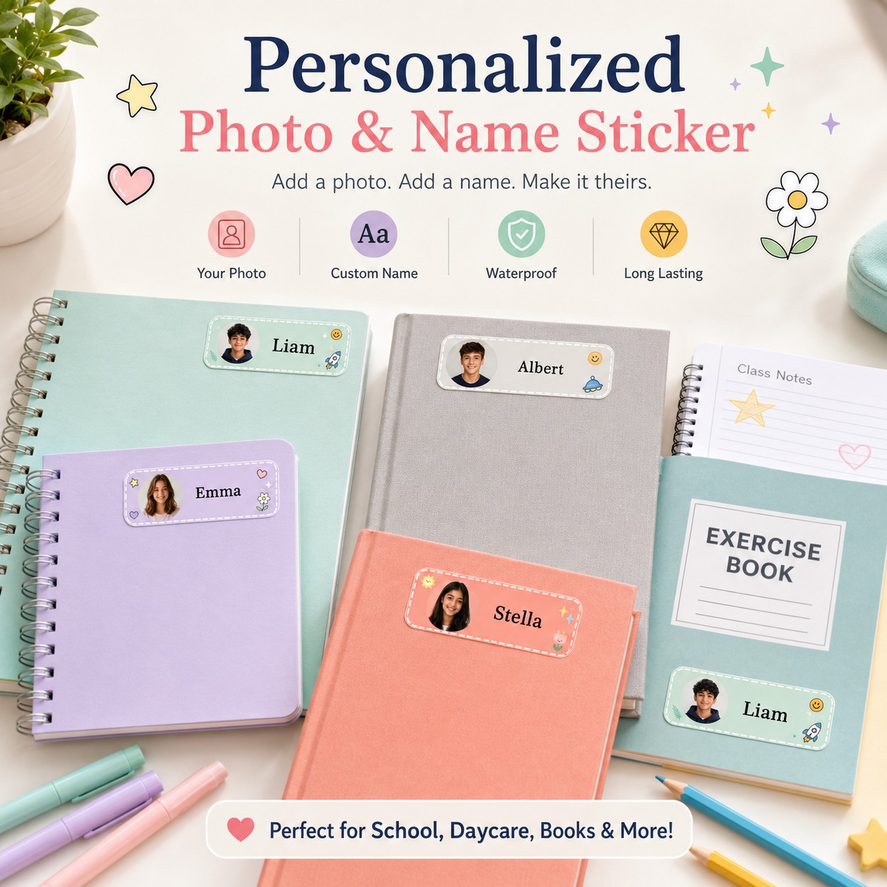 カスタマイズされた写真入り名前入りクラスステッカー、パーソナ - Custom Photo Book のレビューと価格